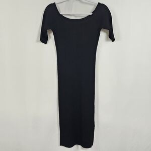 Iris & Ink Ribbed Midi Dress in Black - Size S